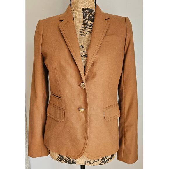 J. CREW Schoolboy Blazer, 100% Wool Gold Crest Buttons Color Camel Womens Size 2 - Picture 3 of 13